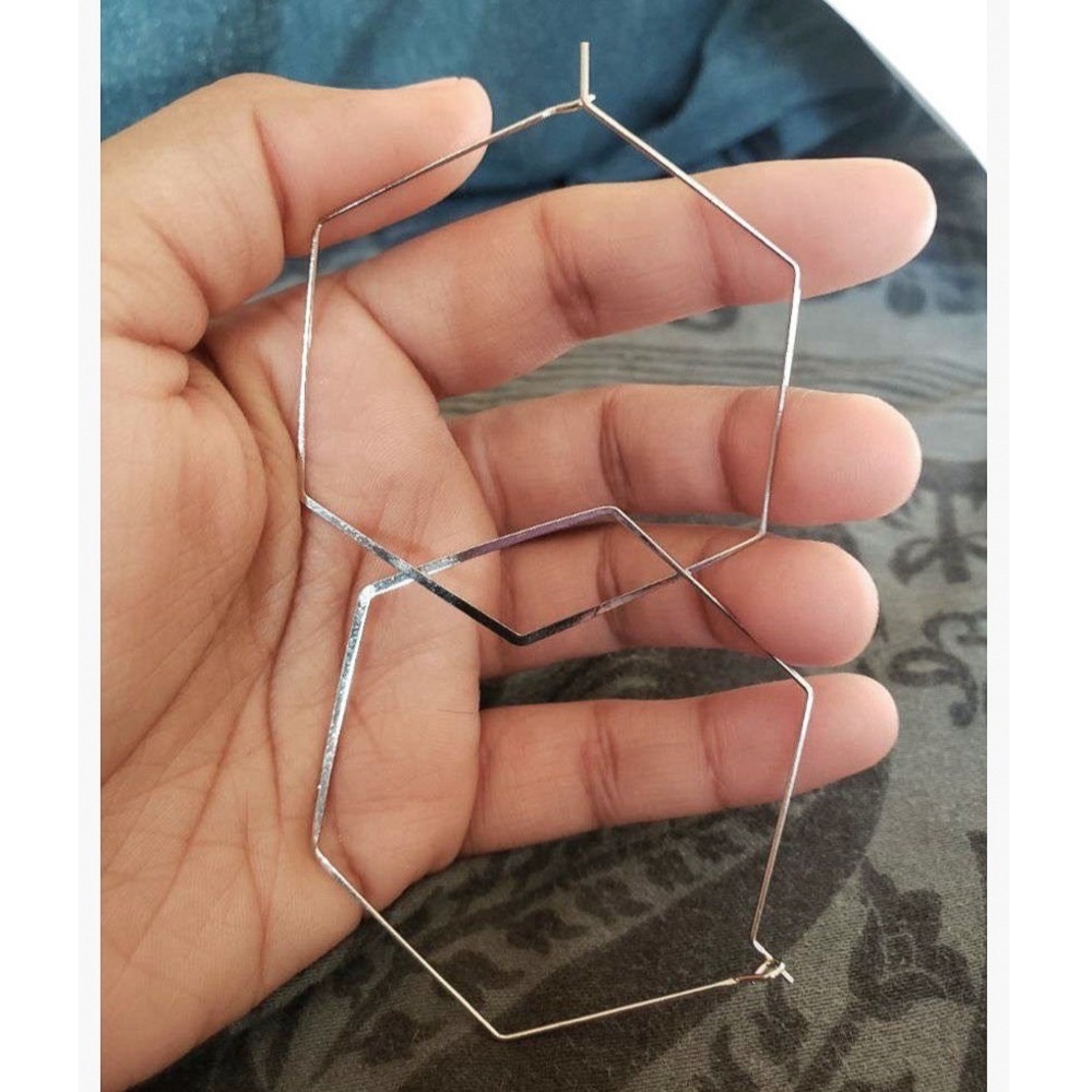 Silver Flat Wire Hexagon Earrings - Picture 7 of 8